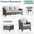 thumbnail image 4 of Opohoro 6 Piece Outdoor Wicker Patio Chairs Set with Sofa, 2 Ottomans and Glass Side Table, All-Weather Wicker Conversation Set for Porch, Deck, Balcony, 4 of 12