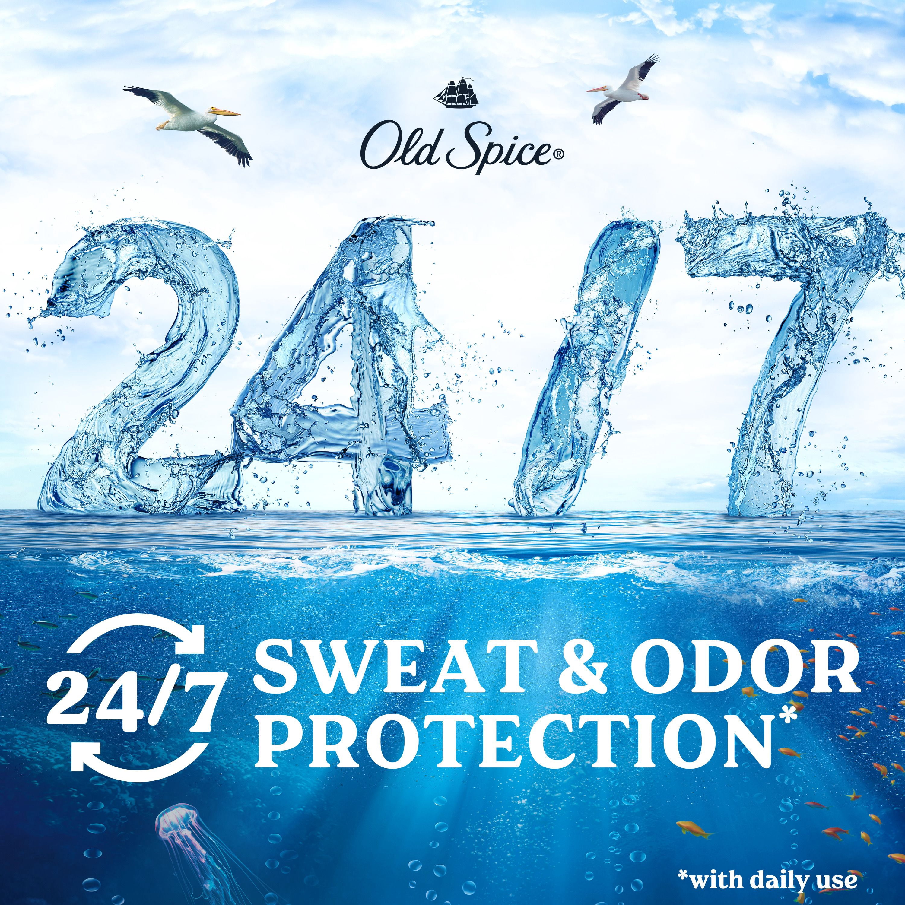 Antisudorifique et désodorisant Old Spice pour hommes, High Seas, parfum de vagues océaniques et algues, fraîcheur durable 24/7