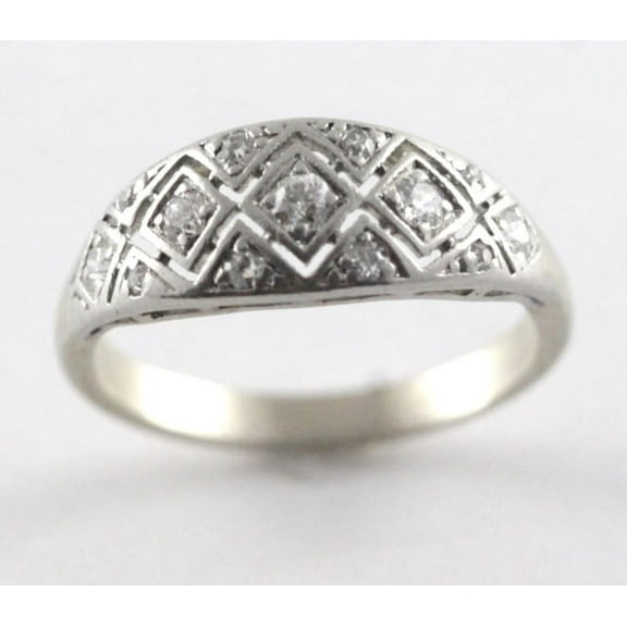 Encrusted Women's Art Deco Wedding Ring, Vintage Filigree Half Eternity Band, 2.2 Ct Round Cut Simulated Diamond, 14K White Gold Plated, Pave set Promise Proposal Ring For Her Special Gift