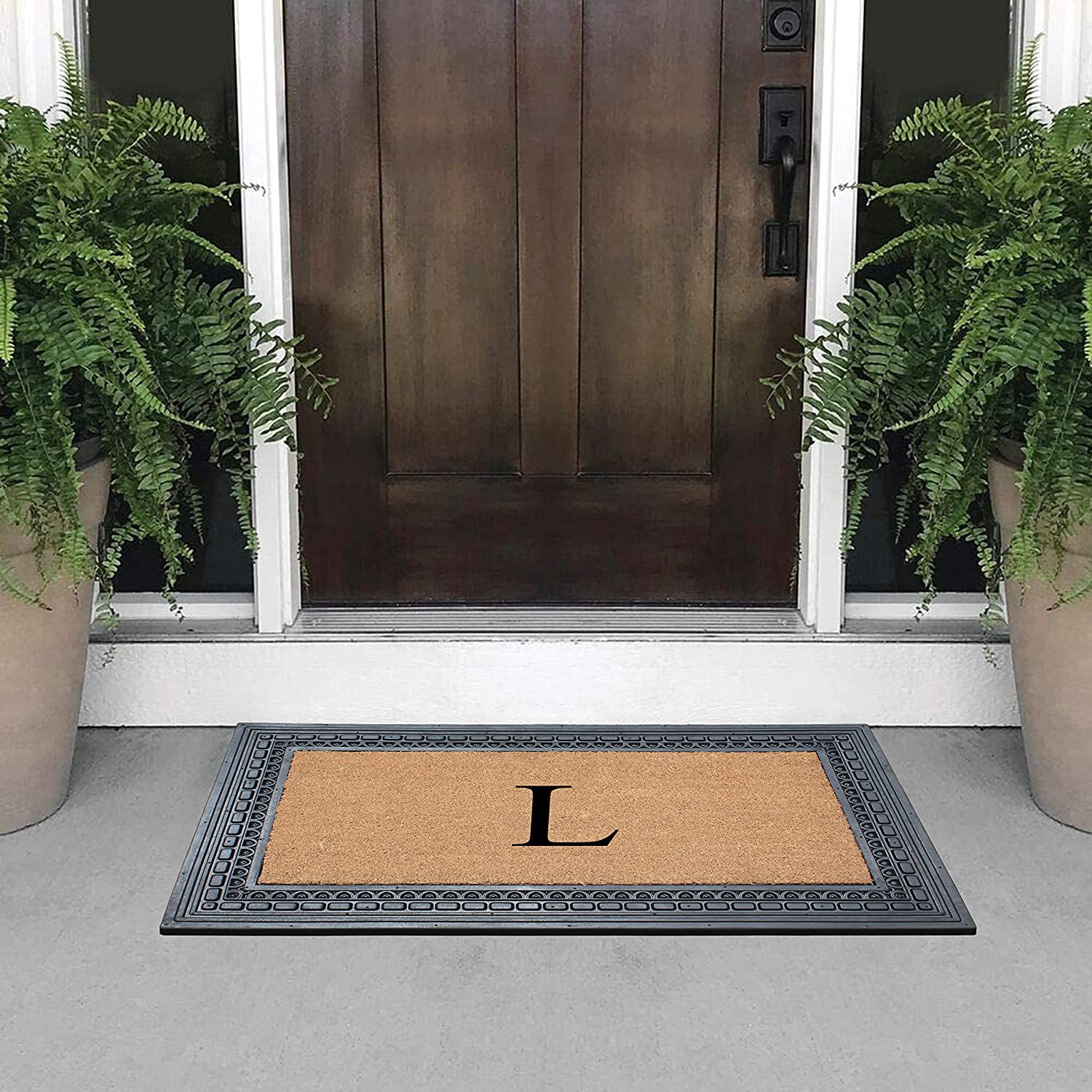 A1HC Natural Rubber & Coir 24x39 Monogrammed Doormat For Front Door, Anti-Shed Treated Durable Doormat for Outdoor Entrance, Heavy Duty, Low Profile, Easy to Clean, Long Lasting Front Porch Entry Rug