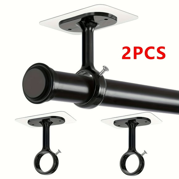 LOVEVER 2/4/6/8-Pack No Drilling Ceiling Mounted Curtain Rod Brackets Self Adhesive Curtain Rod Hanger Holder Heavy Duty Stick No Wall Damage Rods Bracket Hooks for Home Renter Kitchen