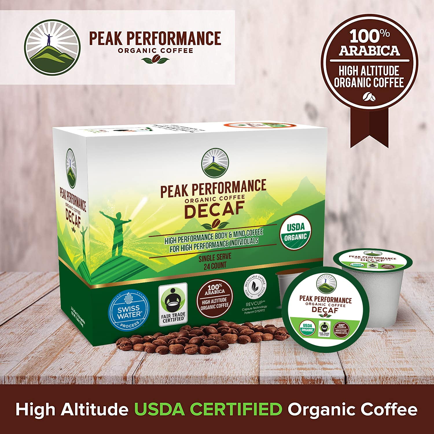 USDA Organic Decaf Coffee Pods. Compatible With K-CUP And Keurig Machines. High Altitude USDA Organic Decaf Coffee. Fair Trade Beans Medium Roast Single Serve Decaffeinated 24 Count Recyclable Cups