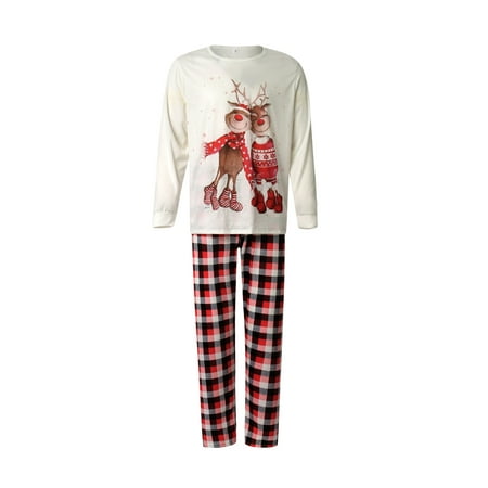 

TOPGOD Christmas Family Pajamas Cartoon Elk Plaid Pattern Sleepwear Clothing