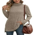 thumbnail image 1 of Haut à Col Roulé Côtelé pour Femmes - Chemise Basique à Manches Longues avec Fente Latérale, 1 of 5