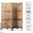 thumbnail image 3 of Hofitlead 4 Panel Room Divider with Shelves 5.8Ft Wooden Folding Screens Privacy Partition Wall for Bedroom Living Room Office, Brown, 3 of 8
