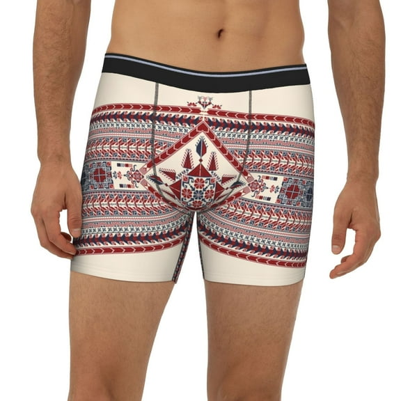 Mens Extended Length Boxer Briefs - Fashion Tatreez Underwear Boxer Briefs with Elastic Band