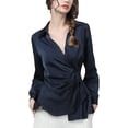 thumbnail image 1 of Women's Spring/Summer Long-Sleeve Satin Top – Slimming Solid-Color Shirt with Lace-Up and Crossover Design, 1 of 7