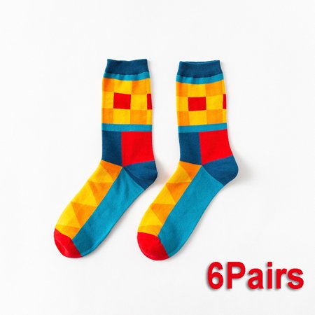 

6 Pairs Creative Women Socks Geometrys Print Casual Socks #02