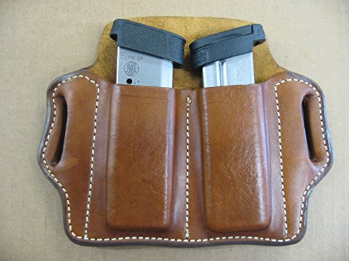 Azula Leather 2 Slot Molded Pancake Belt Mag Clip Pouch for Smith & Wesson S&W Shield TAN