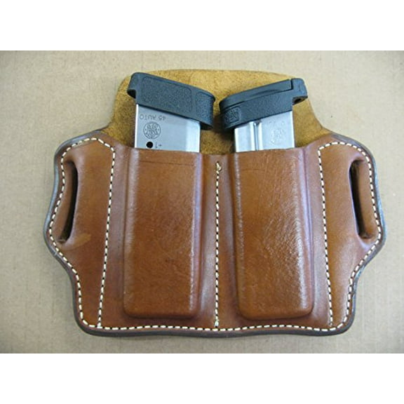 Azula Leather 2 Slot Molded Pancake Belt Mag Clip Pouch for Smith & Wesson S&W Shield TAN
