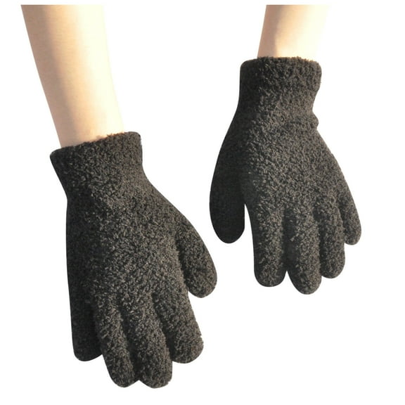 MSJUHEG Gloves Fingerless Gloves Work Gloves Winter Gloves Men'S And Women'S Winter Thick Warm And Cold Knitted Solid Color Velvet Gloves Winter Gloves Men Black One Size