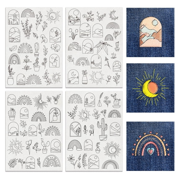 4 Sheets 100pcs Water Soluble Embroidery Patterns Boho Stitch Embroidery Paper Plant Flowers Water Soluble Stabilizers