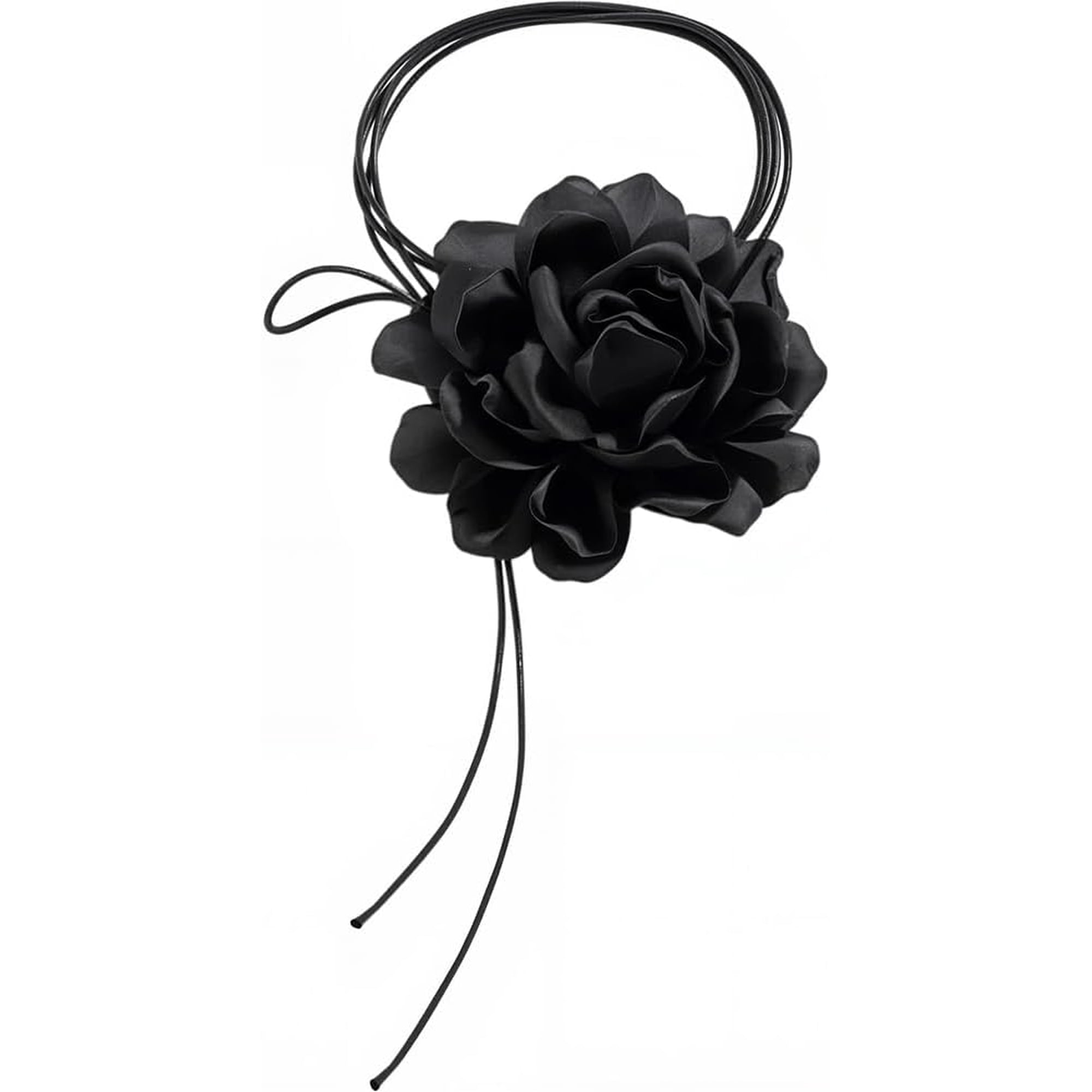 Black Large Flower Choker Necklace Vintage Retro Rose Adjustable Long Wrap Fabric Cloth Gothic Boho Handmade Leather Collar Tie for Women Wedding Holiday Costume Party Jewelry Accessories diy
