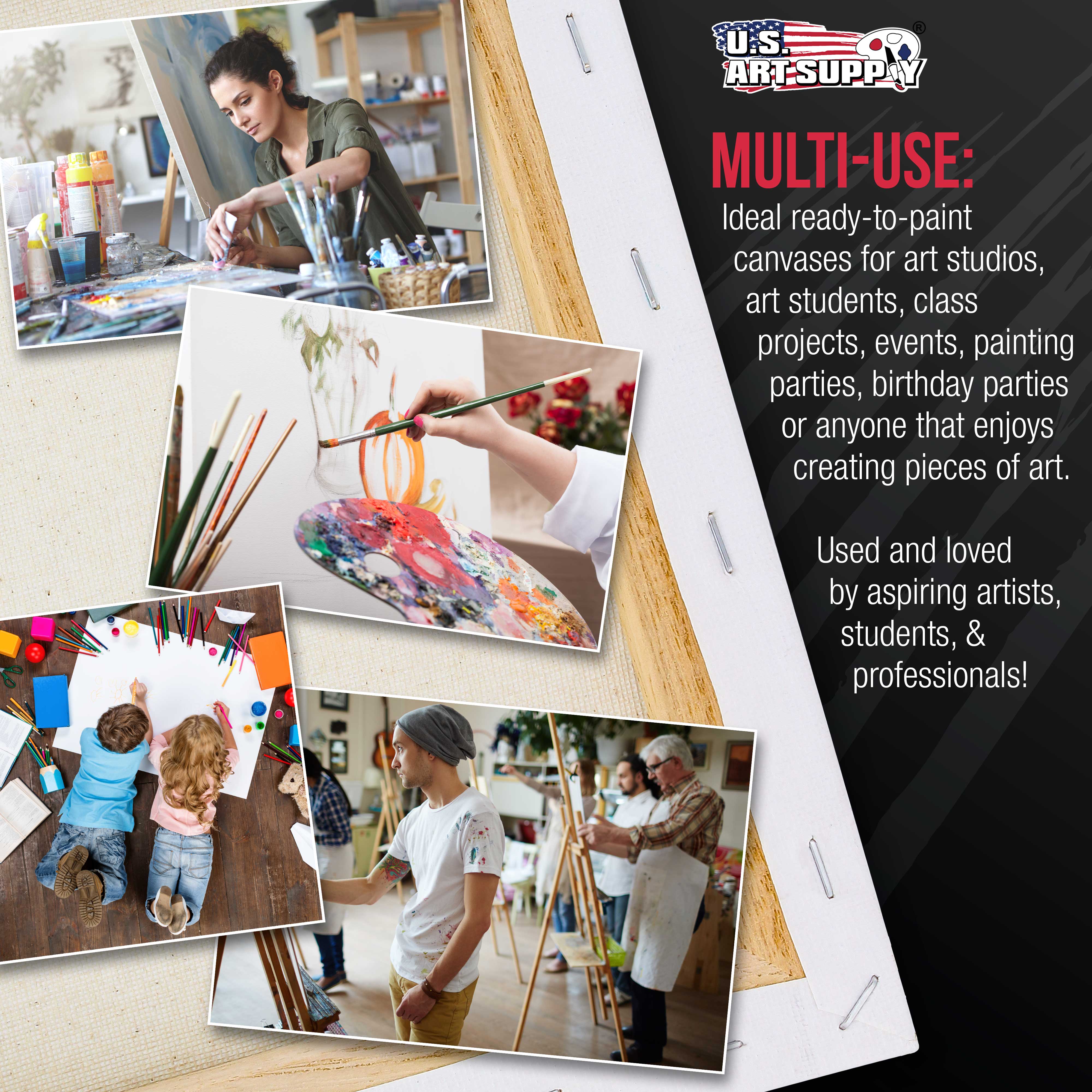 U.S. Art Supply 24 x 60 inch Gallery Depth 1-1/2" Profile Stretched Canvas, 2-Pack - 12-Ounce Acrylic Gesso Triple Primed, - Professional Artist Quality, 100% Cotton