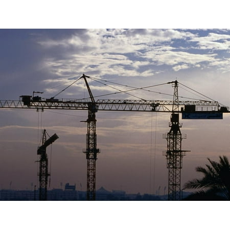 Construction Site Cranes at Sunset, Dubai, United Arab Emirates Print Wall Art By Phil