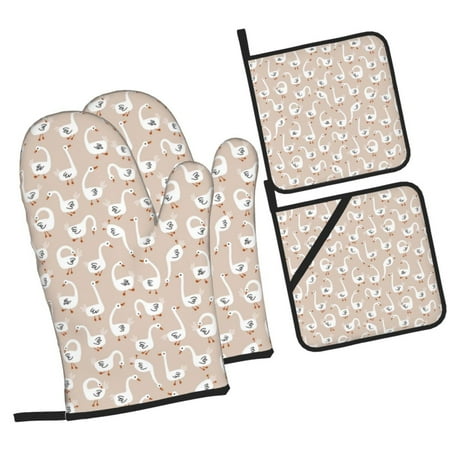 

Sikiie White Goose Oven Mitts and Pot Holders Silicone Oven Gloves Heat Resistant Oven Mitts 4Pcs Set