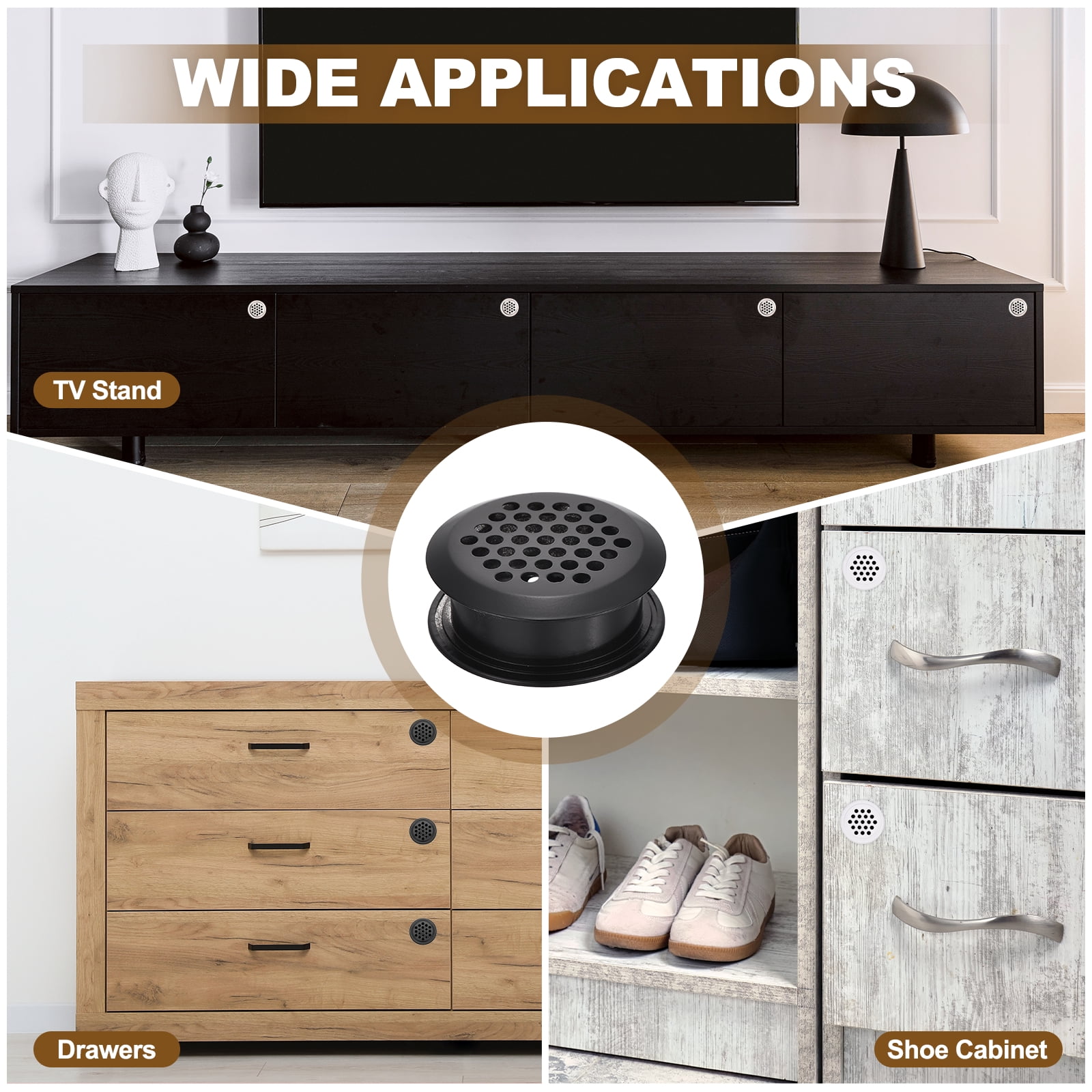 Uxcell 20pcs Circular Air Vents 1.4" (35mm) Stainless Steel Soffit Honeycomb Design Vent Louver Round Mesh Hole Dual Panel Louver for Kitchen Bathroom Shoe Cabinet Wardrobe, Black