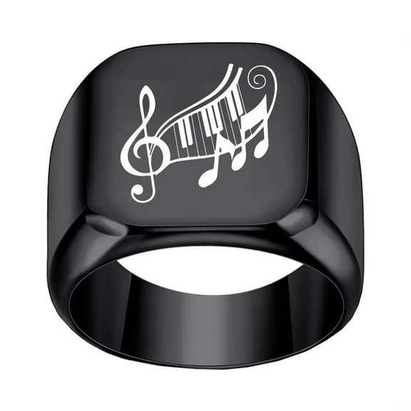 PAMTIER Men's Stainless Steel Square Vintage Creative Music Notation Punk Ring Black Size 6