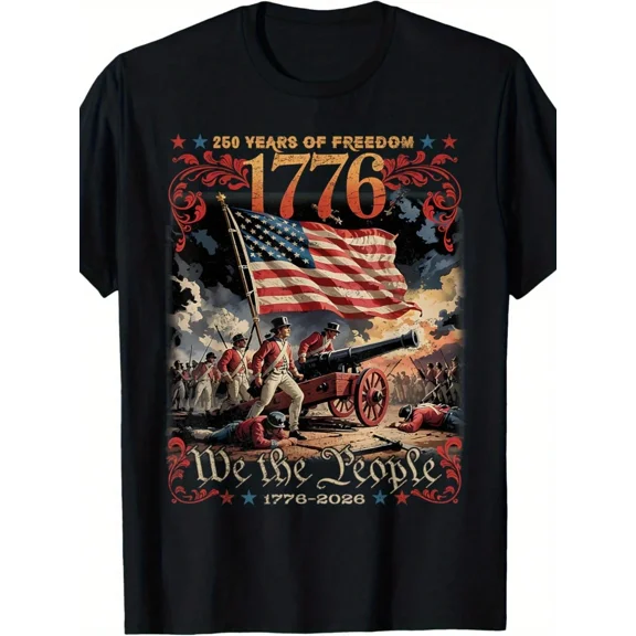1776 We the People T-Shirt - 250 Years of Freedom Patriotic American Flag Graphic Tee for Men