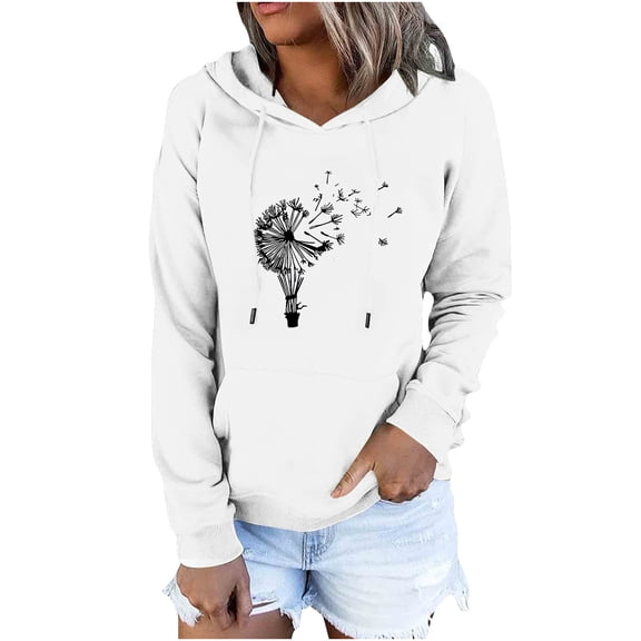 BLVB Hooded Sweatshirts for Women Long Sleeve Drawstring Printed Cute Teen Girls Hoodies Tops Pullover with Pocket