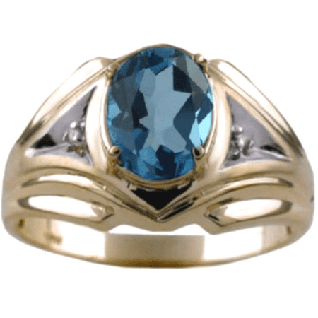 - Mens Blue-Topaz & Diamond Ring 14K Gold Yellow Band - December Birthstone