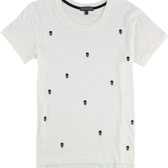 P.J. Salvage Womens Small Embroidered Skulls Pajama Sleep T-shirt, Off-White, Small