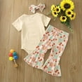 thumbnail image 4 of Ymyiu Baby Boy Clothes 3Pcs Newborn Baby Girl Pants Set Short Sleeve Romper Tops + Print Flare Trousers + Headband Infant Casual Clothes 0 3 Months (Beige,0-3 Months), 4 of 6