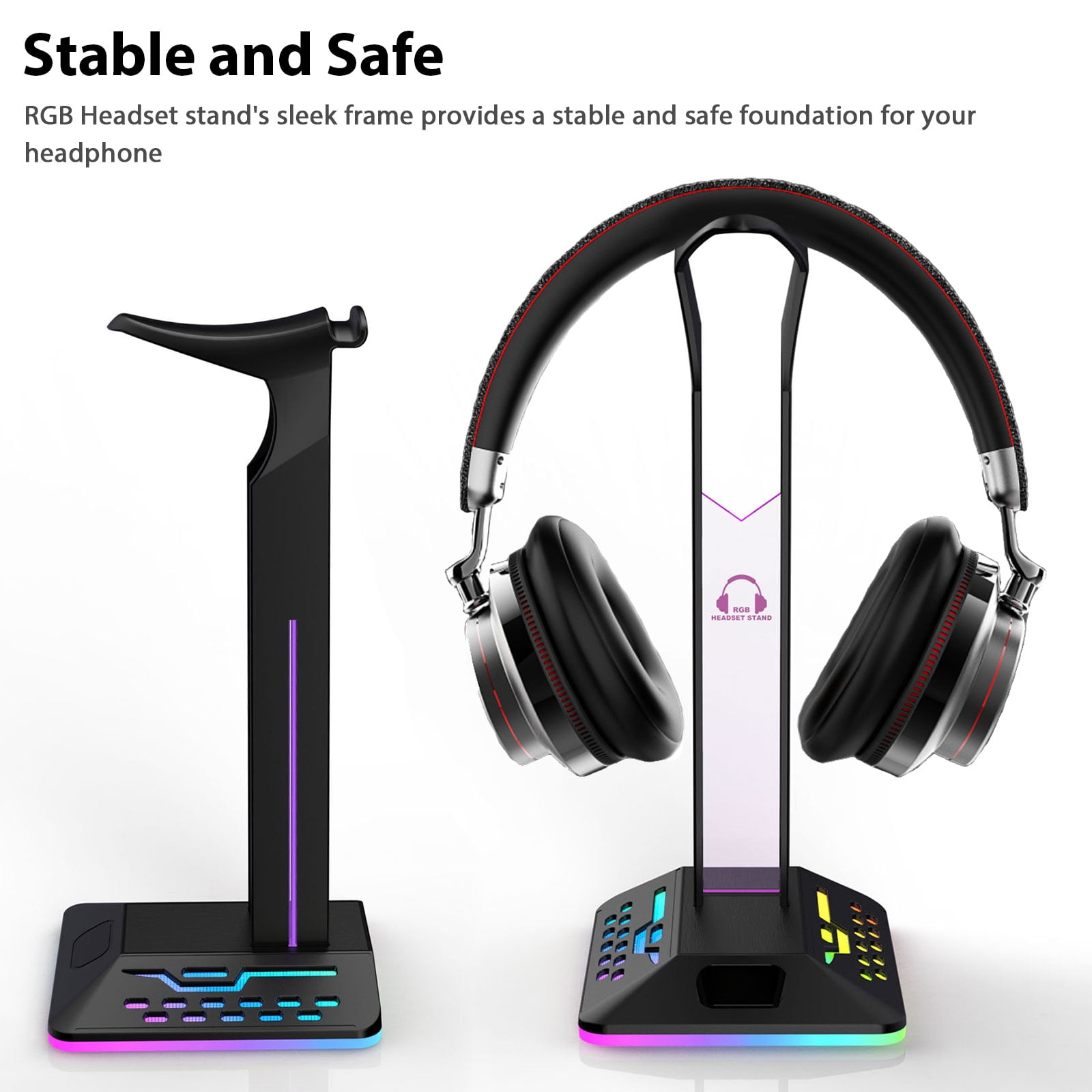  TROND Headphone Stand with USB C, Desk Gaming Headset Holder  with 3 AC Outlets, 2 USB A and 1 USB C, Headset Stand with 5 RGB Light  Modes, for Gaming Desk