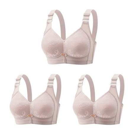 Mrat Yoga Sports Bra 3pc Womens Wireless Bras for Women Full Cover  Smoothing Comfort Bra  Adjustable Strap Breathable Bra Underwear Everyday Bras S-231 Khaki S