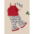 thumbnail image 3 of Wassery Infant Baby Girls Summer Outfit Sets 3 6 9 12 18 24 Months Newborn Girls Clothes Sleeveless Knited Tops with Baseball Print Flared Pants Headband Set 3M-24M, 3 of 9