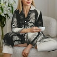 thumbnail image 6 of Salouo Double Exposure Cat Forest Pattern Women's Pajamas Set Long Sleeve Button Down Sleepwear Soft Pj Lounge Sets for women 2 Piece Pjs Set with Long Pants-XX-Large, 6 of 7