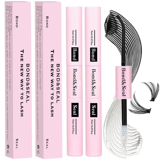 Kit de unión y sellado de pestañas, 2 piezas, extensión de pestañas DIY, pegamento impermeable para racimo de pestañas, sujeción de 72 horas, pegamento de pestañas individual portátil para extensiones