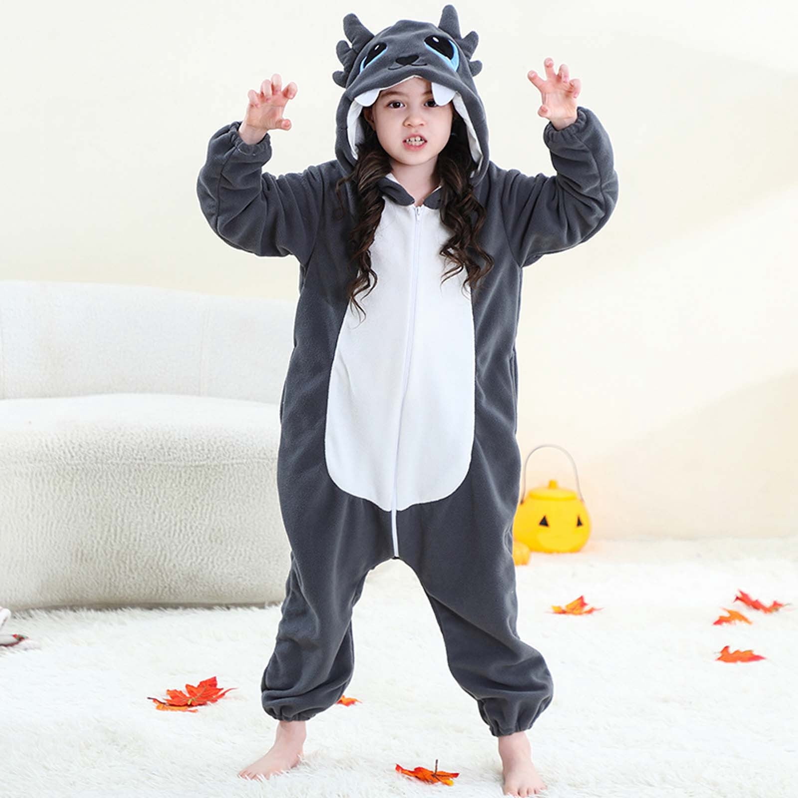 Hrsba Kids Onesie Pajamas, Kids Jumpsuit For 3-12 Years Unisex Kids Fleece Hooded Romper