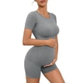 thumbnail image 5 of Tqyyweavej Maternity 2 Piece Outfit Quick Dry Short Sleeve Crewneck Yoga Tops and Over The Belly Solid Color Ribbed Workout Shorts, 5 of 7