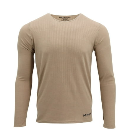 

Poly Spandex Thermal Rib Top Stretch Base Layer Moisture Wicking Activewear Made in USA Tan Size Large