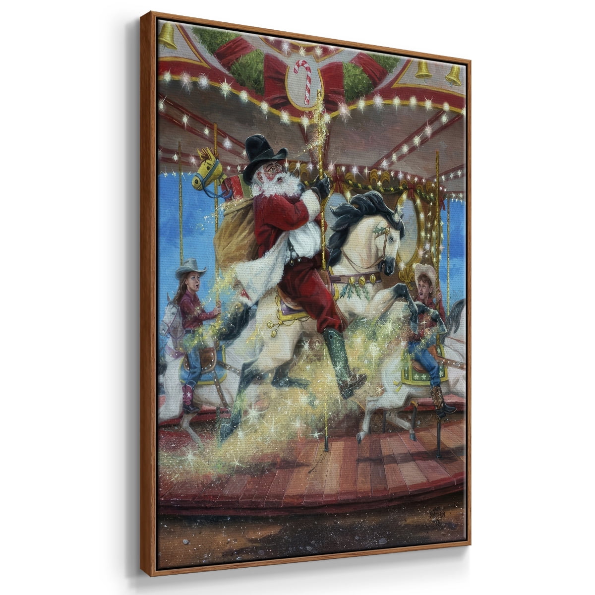 Merry Go Round - Framed Gallery Wrapped Holiday Canvas - 25 x 37 - Rosewood Frame