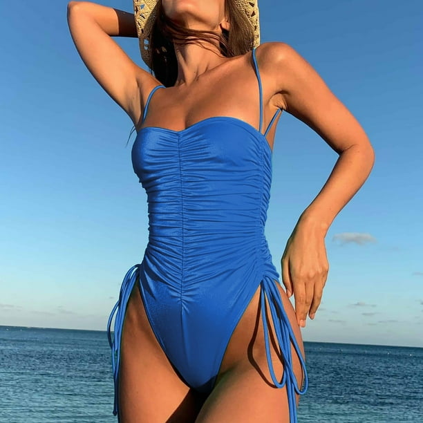 WILLBEST Traje de Baño Mujer Completo 2023 Traje de Baño Sexy con Corte y Cinturilla de Cintura Alta con Cordones En La Parte delantera