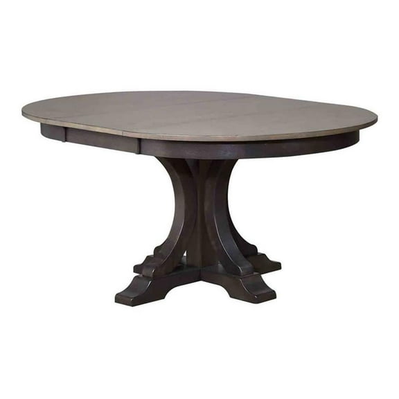 Round Rubberwood Deco Dining Table in Gray/Black Stone