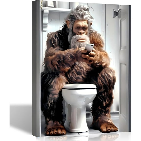 Aaheei Funny Sasquatch in Toilet Canvas Wall Art for Bathroom Decoration Sasquatch Lovers Poster Picture Painting Print for Office, Home Wall Artwork for Wall Decor
