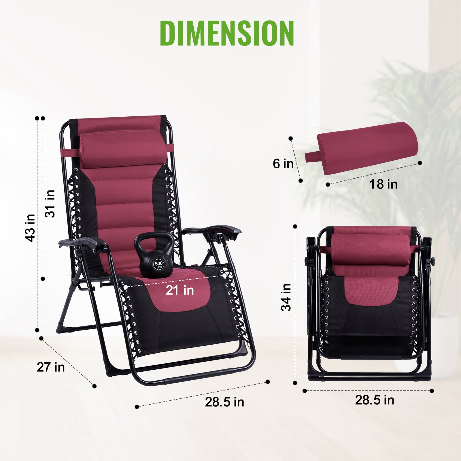 Backyard Expressions Deluxe XL Padded Recliner Zero Gravity Chair – Ergonomic Anti Gravity Lounger with Folding Design, Side Tray, and Adjustable Headrest