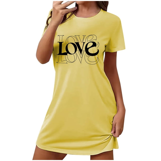 Tauxra Chemise de Nuit à Manches Courtes pour Femmes Grande Taille Col Rond Coupe Ample avec devant Imprimé