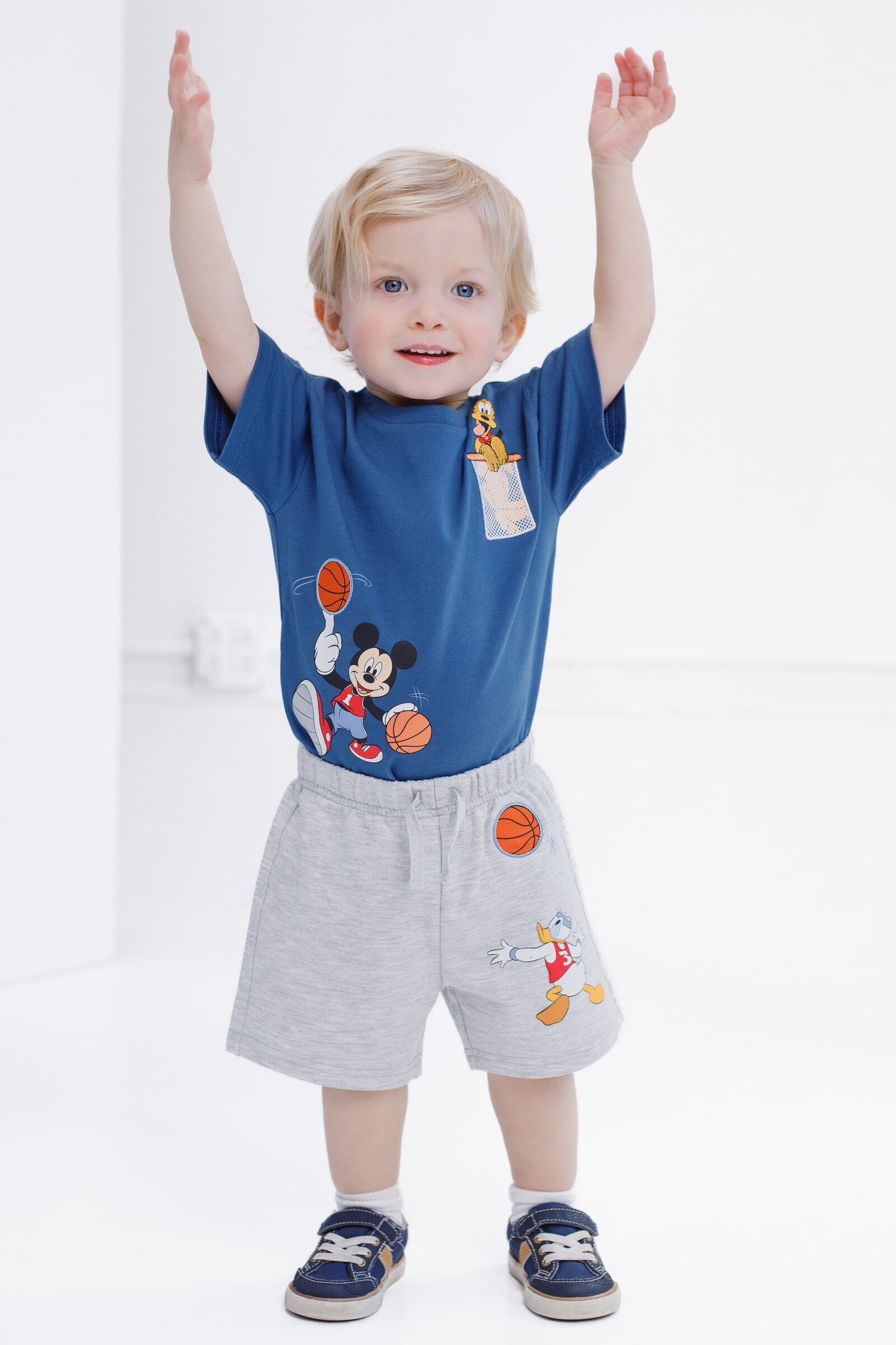 Disney Mickey Mouse Donald Duck Pluto T-Shirt and French Terry Shorts Outfit Set Newborn to Little Kid