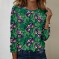thumbnail image 2 of Lumtrix Mardi Gras Long Sleeve Shirt For Women Mask Graphic Pullover Tops Crew Neck Casual Holiday Tops Green M, 2 of 6
