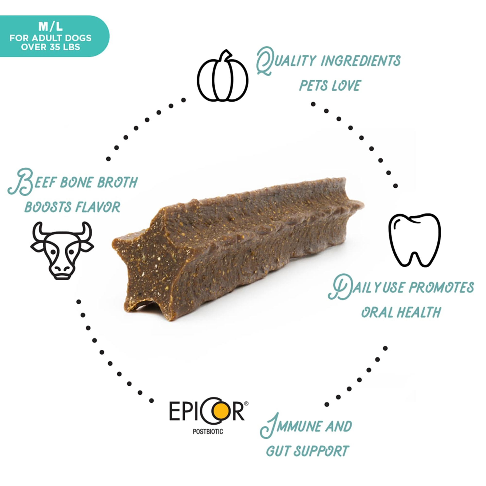 Stashios Peppermint Dental+ Sticks for Dogs Over 35 lbs, 11.3 oz