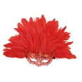 thumbnail image 4 of Máscara de plumas artificiales de media cara, accesorio de moda para fiesta de disfraces de cosplay Rojo, 4 of 8