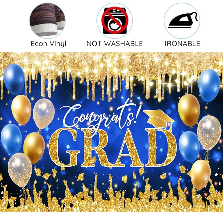 Graduation Party Backdrop Decorations Class of 2025 Blue Gold Congrats Grad Prom Party Photography Backdrops Banner Bachelor Cap Balloon Congratulations Party Background Photo Studio Props,10X6ft
