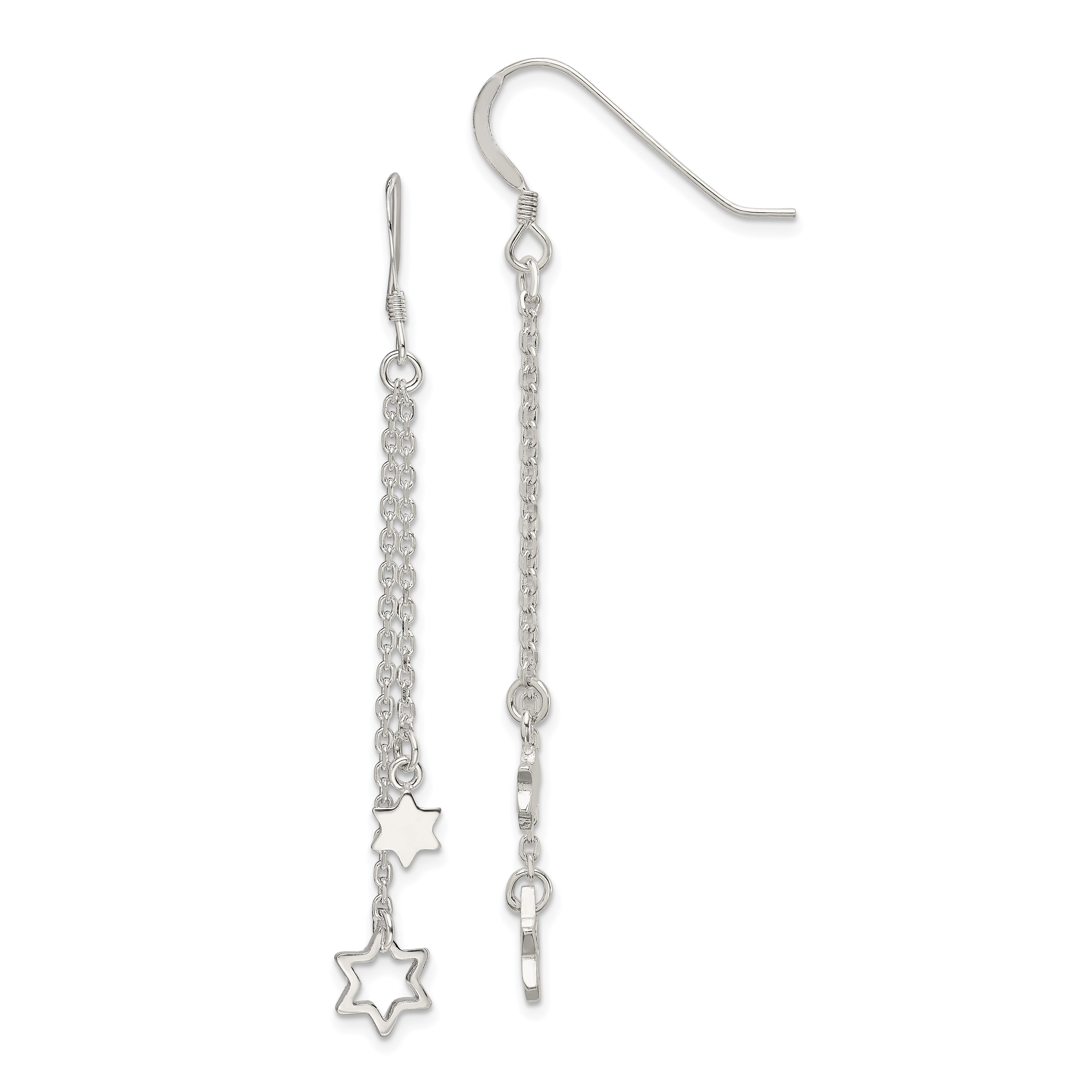 925 Sterling Silver Polished Star of David Chain Dangle Earrings