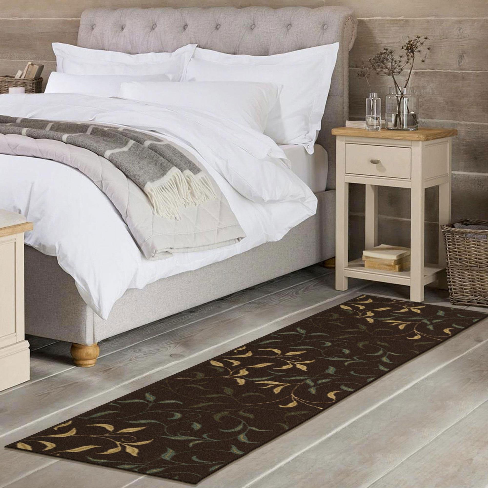 Ottomanson Leaf Kitchen Runner Rug 1'10" x 7' - Non Slip Low Pile Carpet, Brown