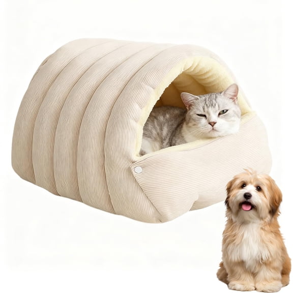 Cat Dog Cave Bed, 2026 New Winter Cave for Cat and Small Dog, Warm Plush Covered Cat House with Removable Cushion,Soft Calming Indoor Cat Bed