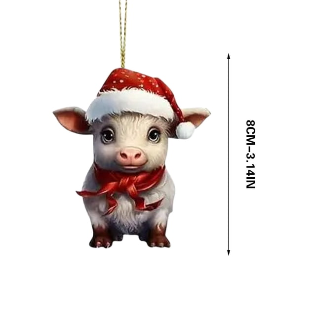 Decoraciones Del Árbol de Navidad,Regalo Personalizado de Vaca Ornamento Colgante Del Árbol de Navidad,Decoración Temática de Invierno de Granja de Acrílico 8cm,para Bolsa de Puerta Del Árbol Accesori